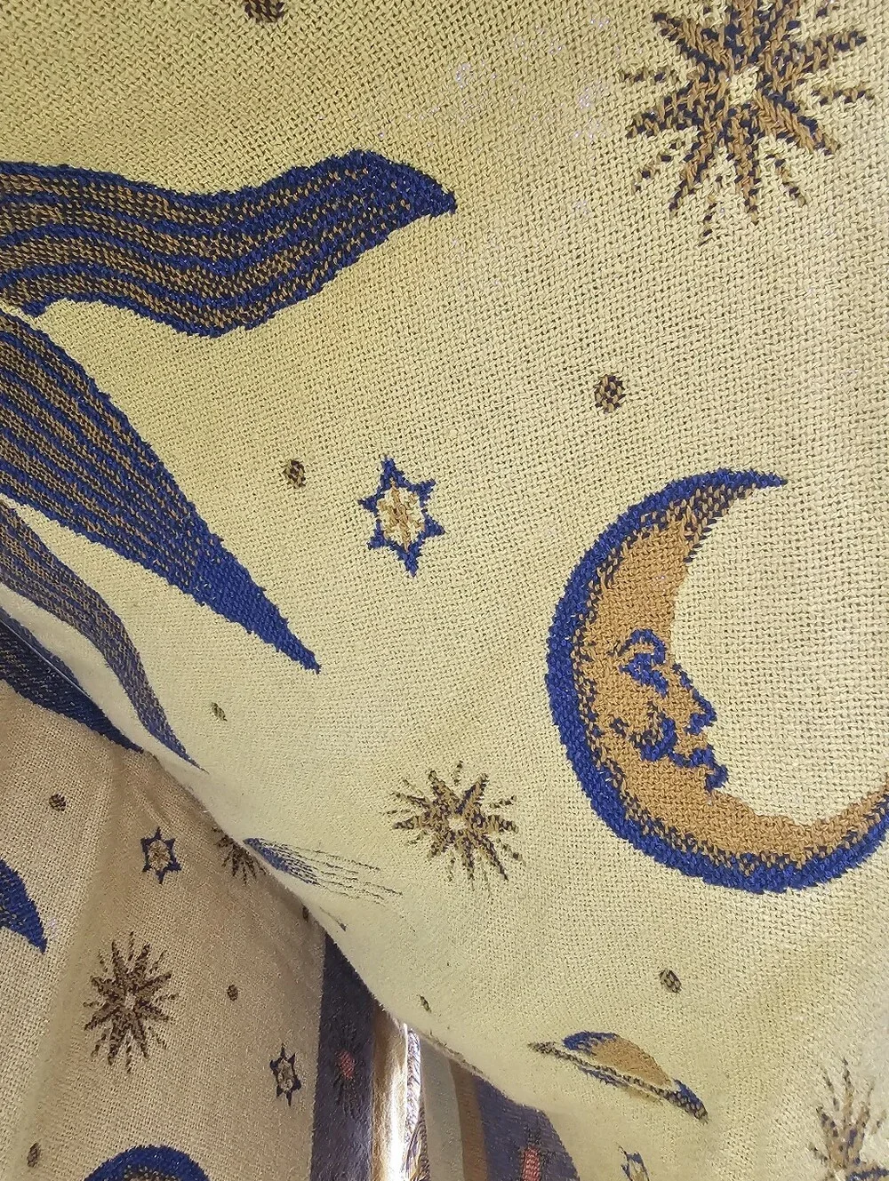 Vintage Sun & Stars Woven Tapestry Throw Blanket 90s Reversible